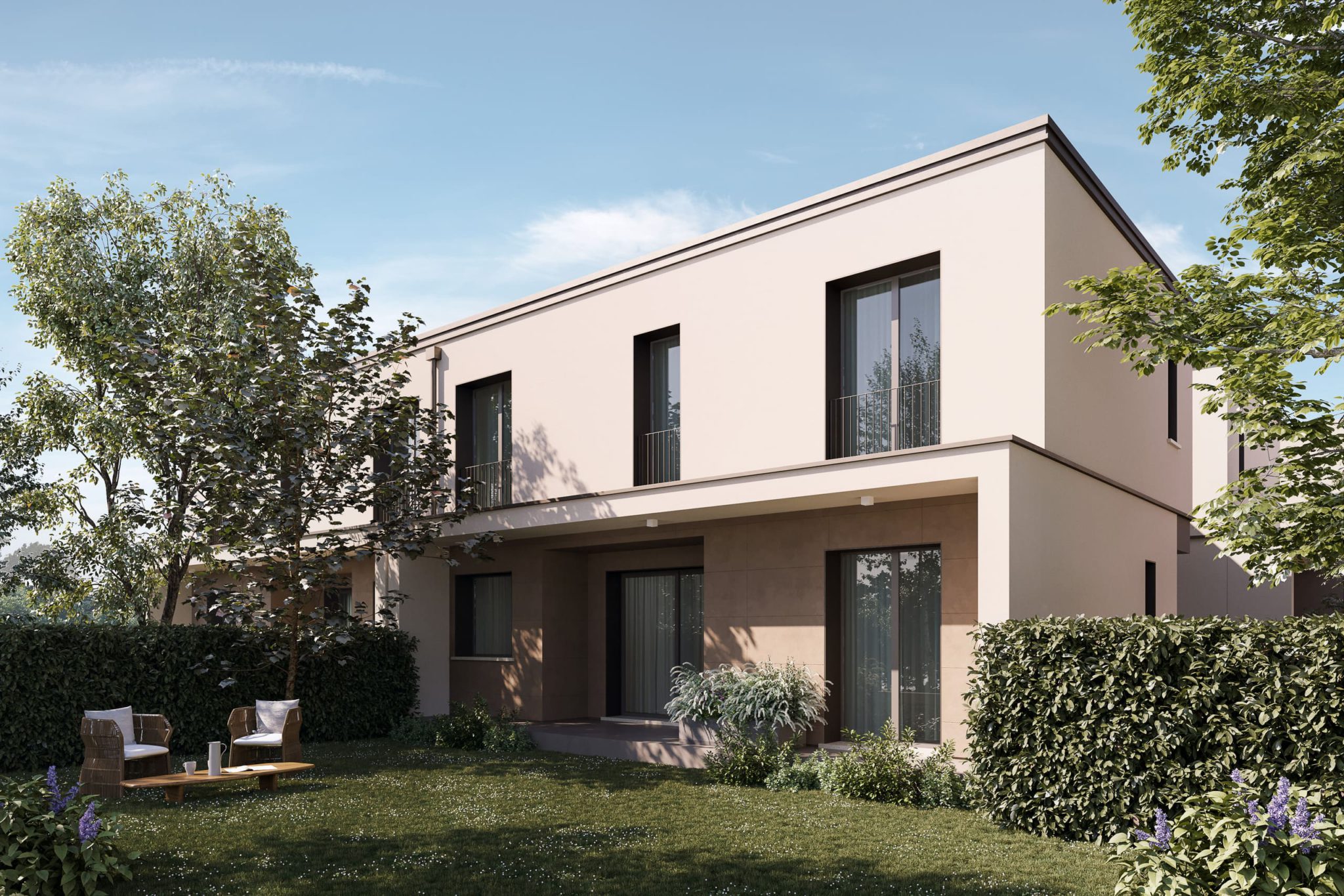 rendering architettonicio e di prodotto per portfolio rendering fotorealistici - 42 - rendering esterni di casa moderna con giardino